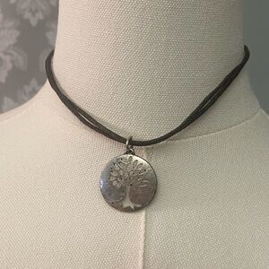 Family tree necklace dark brown cord clasp closure